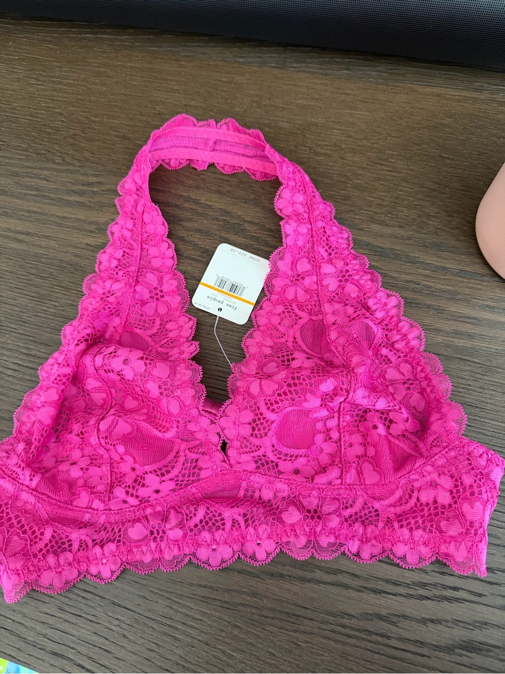 Free People Hot Pink Floral Lace Halter Bralette